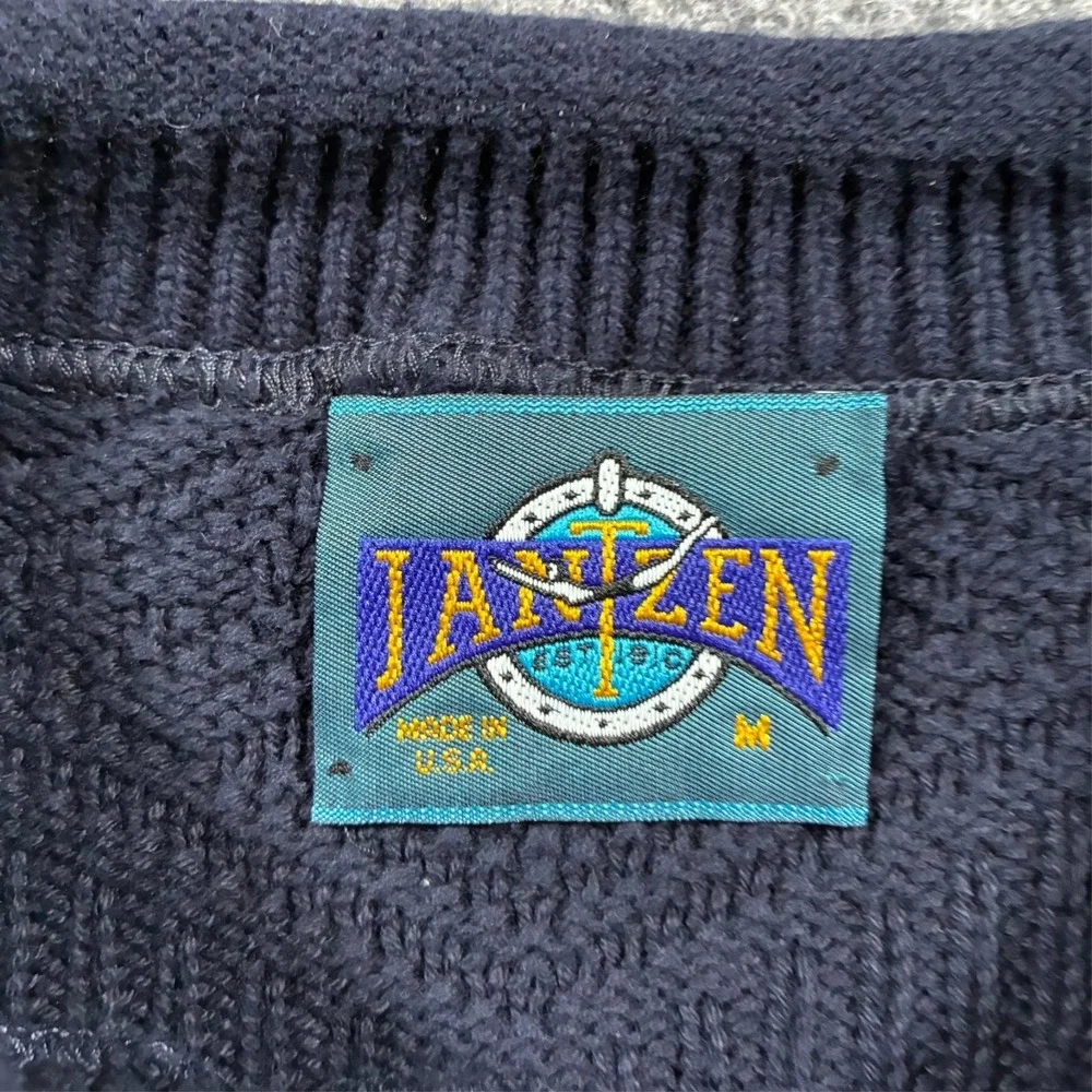 Jantzen Mens Knit Sweater Medium Navy USA Made Textured Crewneck Vintage 90s